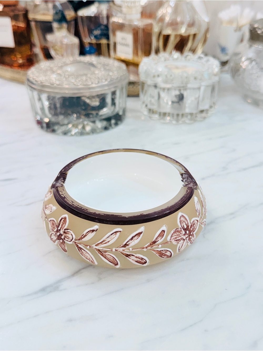 Mid-century Bohemian Czech Encased Glass Ashtray with Neutral Colors